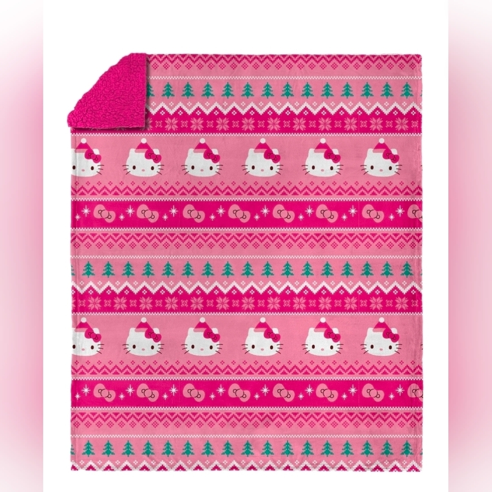 Hello Kitty Fair Isle Silk Touch Sherpa Throw Blanket for Kids, 50x60 Inches